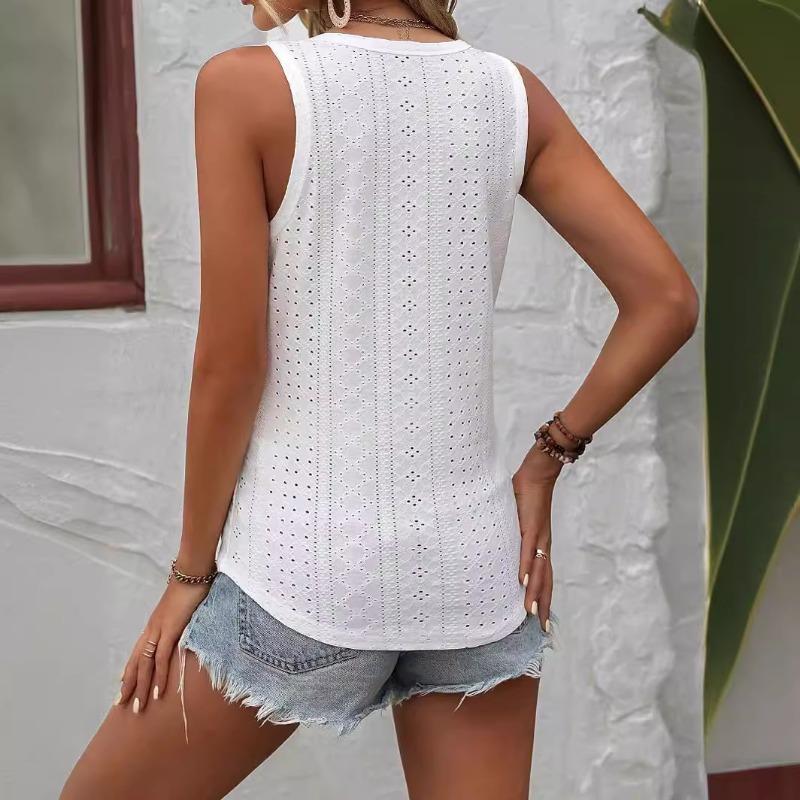 Summer Deep V Neck Low Cut Tank Tops New Hollow Out Blouse Fashion Elegant Sweet Slim Fit Top Women's Sleeveless Simple Casual Clothing