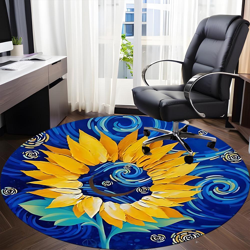 1pc Sunflower Artwork Chair Carpet for Office, Non slip, Soft and Durable Office Rug