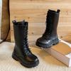 Girls' 2025 Autumn/Winter Leather High-Top Martin Boots for Medium/Large Children