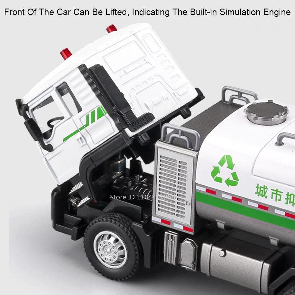 1:50 Dust Suppression Spray Sanitation Car Model Toy Alloy Die-cast Pull Back Light Sound Engineering Vehicle Children's Toys