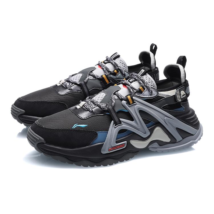 Li Ning Transcend Cushioning Slip Resistant Abrasion Resistant Low top Running Shoes Men's Black Gray Blue AGLQ111-4