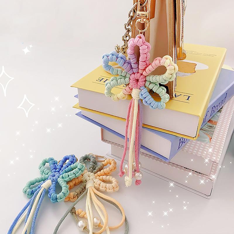 Explosive exquisite handmade woven flower tassel bag pendant with rustic style and creative car keychain pendant