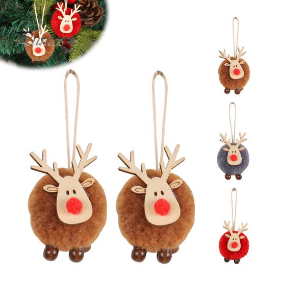 Reusable Christmas Hanging Pendants Felt Elk Ornaments, Cute Fuzzy Pom Reindeer Charming Deer Figurines for Seasonal Decor Pendant, Holiday