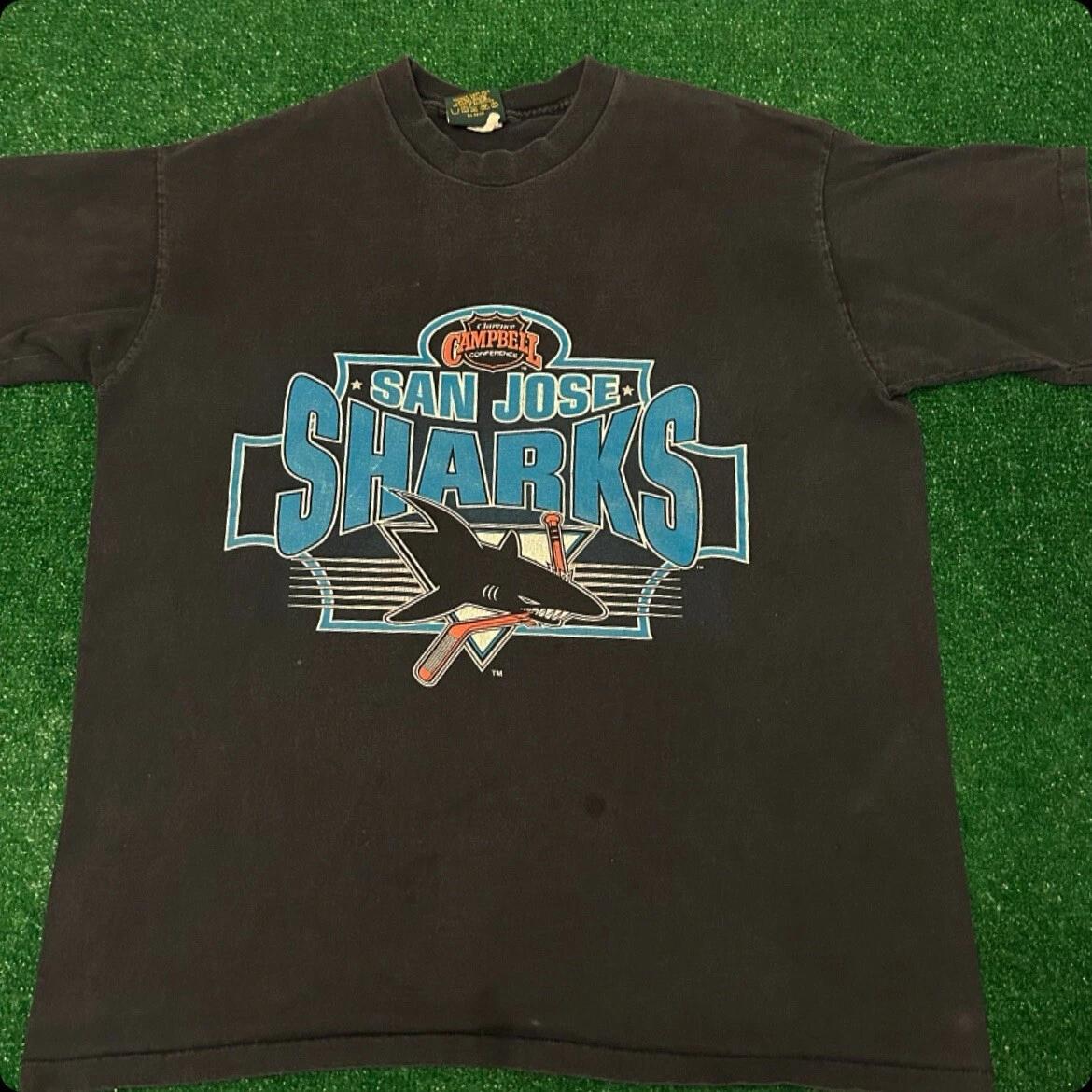 Vintage 90s San Jose Sharks NHL Logo Campbell Conference Shirt Mens Size XL S