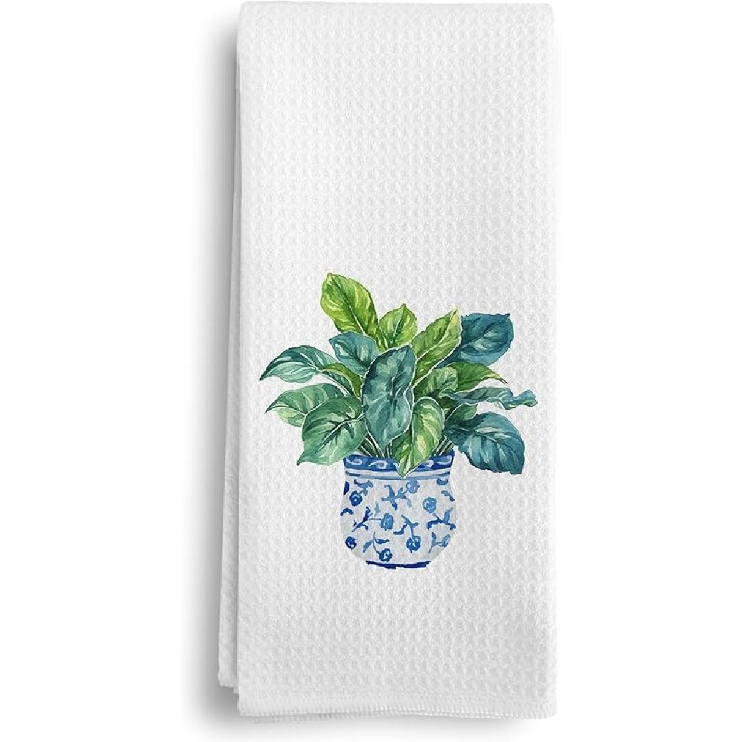 Blue and White Kitchen Chinoiserie Flowers Decor Kitchen Towels, Pink Tulips Flowers Decor Kitchen Towels, Tulip Gifts, Vintage Blue and White Plant 2