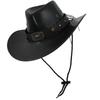 Large Brims Western Hat PU Leather Top Hat with Bull Head Belt for Costume Parties Halloween Dressingup Props Headwear