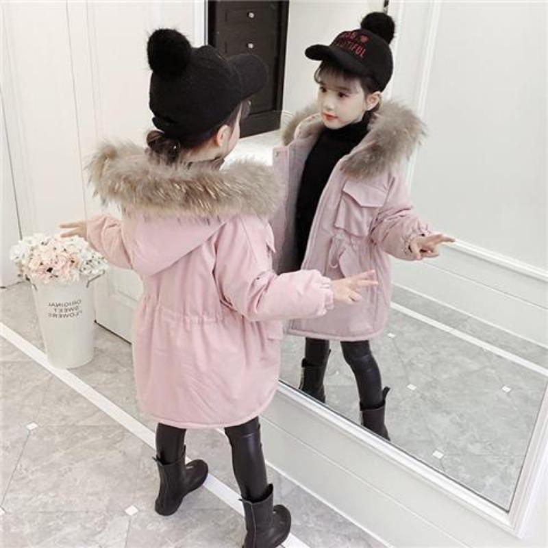Down Padded Jacket Winter Girls Flower Baby Mid Length Cotton Coat Childrens Hooded Clothes