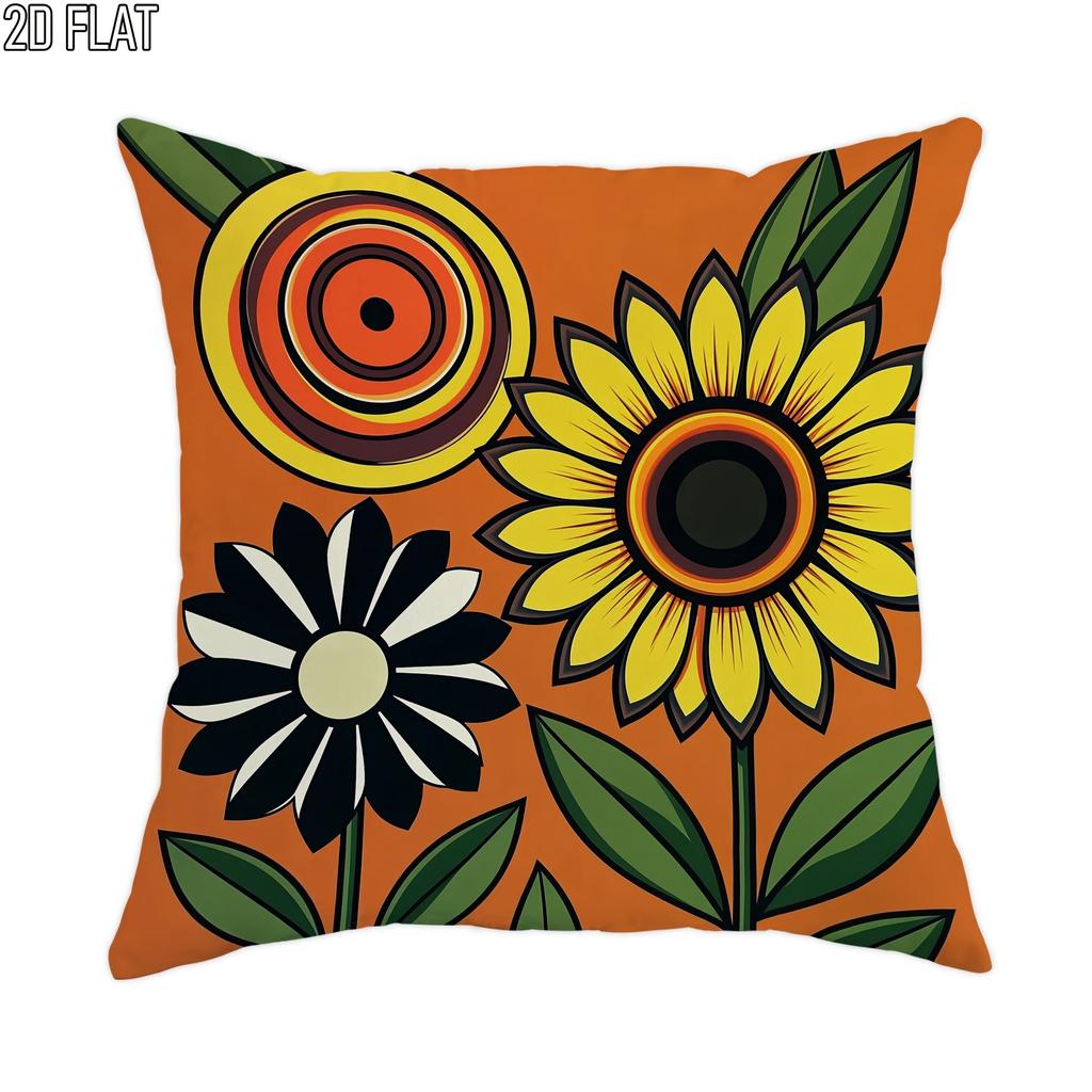 1pc 2D Flat Outdoor Pool Party Throw Pillow Covers Summer Sunflower Yellow Black Soft Velvet Washable Pattern Pillow Covers for Living Room Bedroom Lo