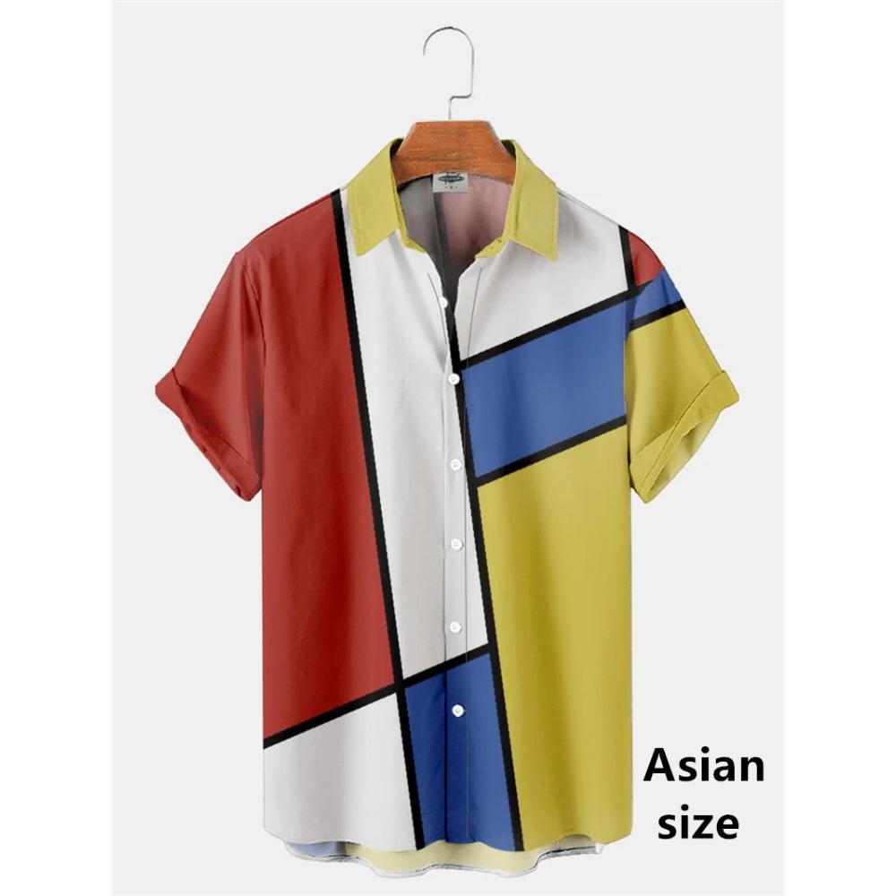 

Мужские рубашки с 3D-геометрическим рисунком, красочные абстрактные масляные картины, мужские рубашки с коротким рукавом, модные унисекс-гавайские рубашки на пуговицах XL
