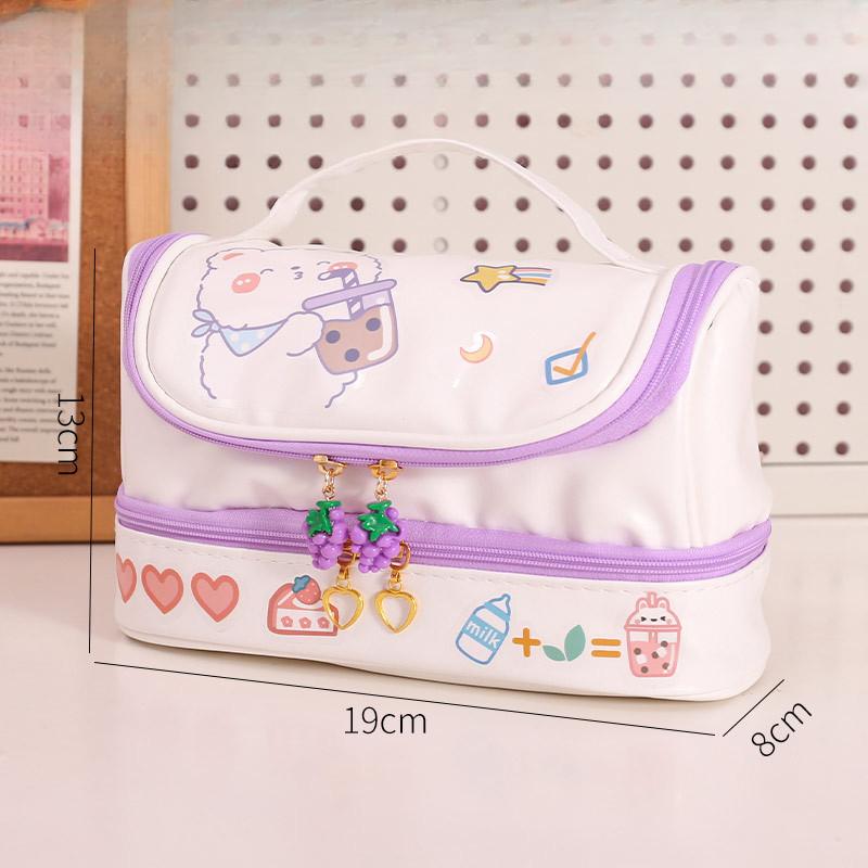 

Многофункциональный канцелярский пенал, портативный пенал из полиуретана, большая вместимость, двухслойный пенал фиолетовый