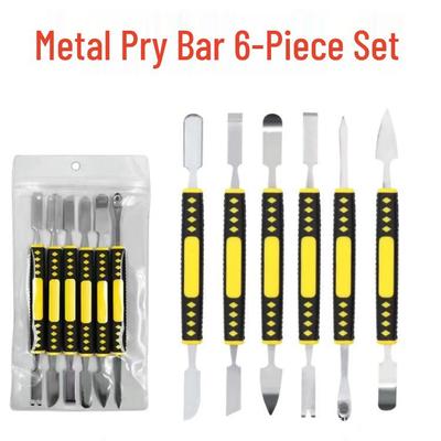 6-Piece Stainless Steel Crowbar Pry Bar Set with Rubber-Coated Handles for Disassembly and Repair