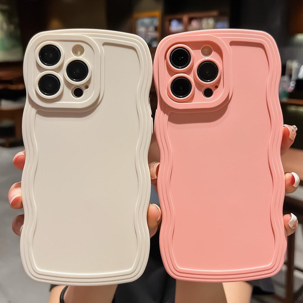 Fashion Cute Solid Curly Wave Phone Case For iPhone 16 15 14 13 12 11 Pro Max X XR XS 8 7 Plus SE 3 Soft Shockproof Bumper Cover