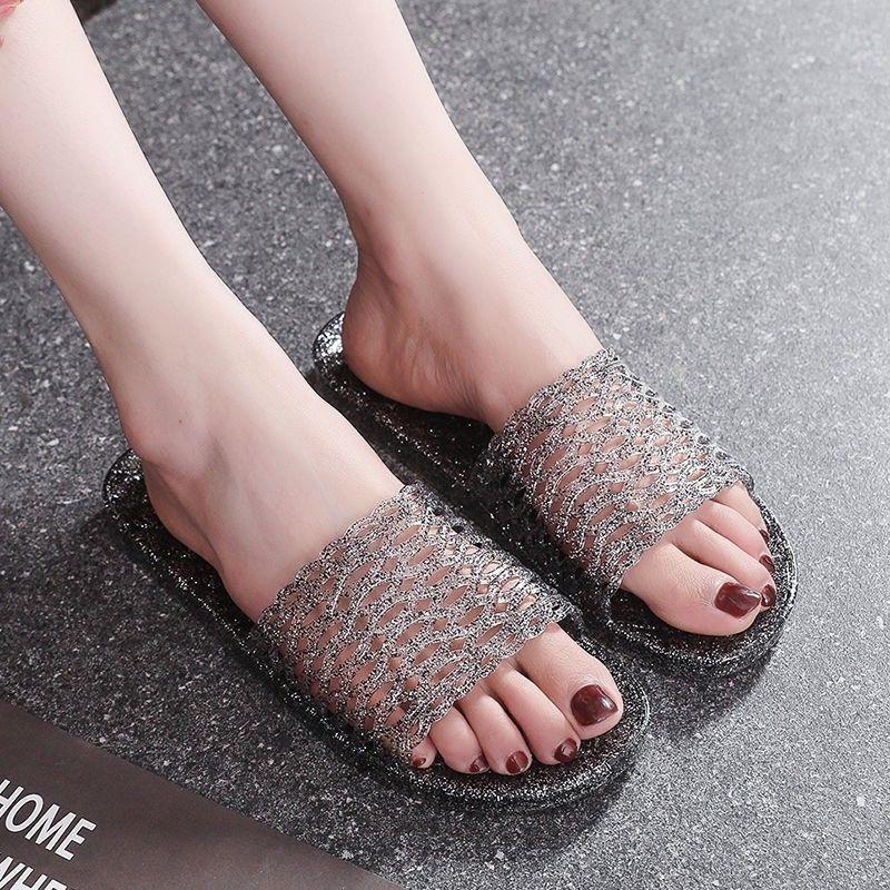Indoor Woman Slippers Bedroom Slides Flat Crystal Shoes for Women Unique 2025 Luxury New Collection Shoe Summer Sandals On Sale