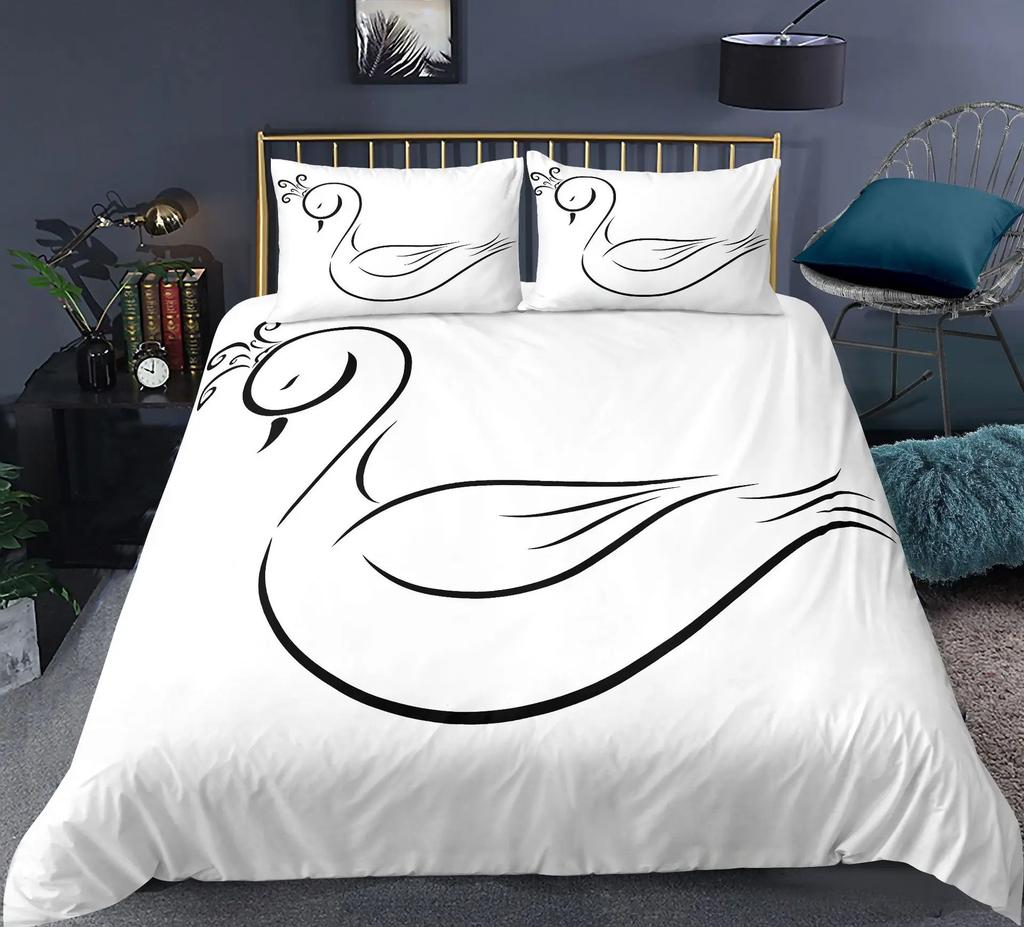 Comforter Swan Rose Crown Polyester Sweet Girl Children Romantic Pink Red Queen King Size For Bedroom Decorations