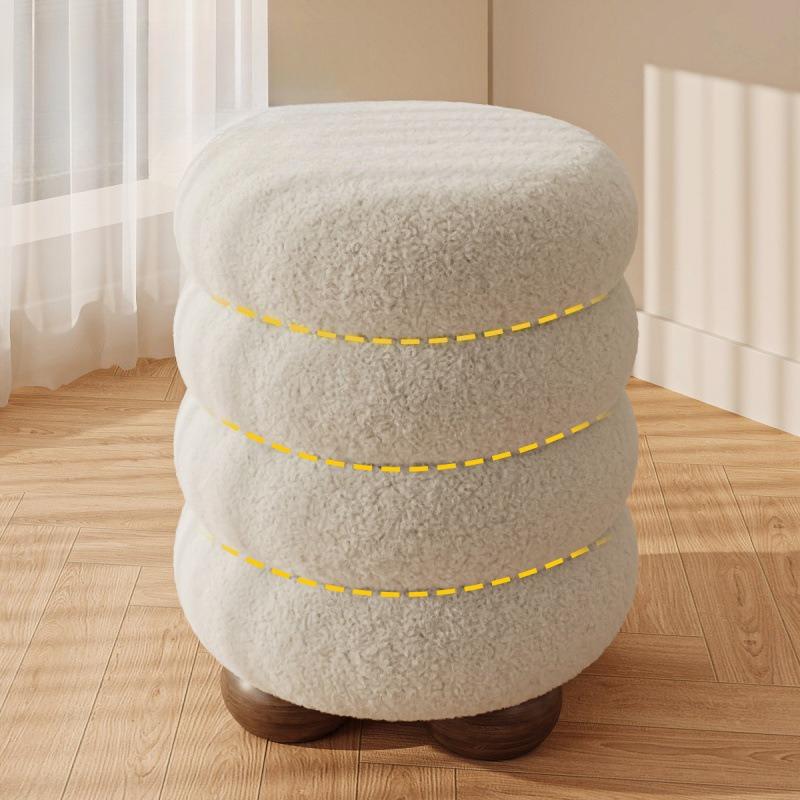 Modern Makeup Chair Leisure Ottomans Chair Wood Round Pulley Chair for Home Shoe Changing Stool Footstool