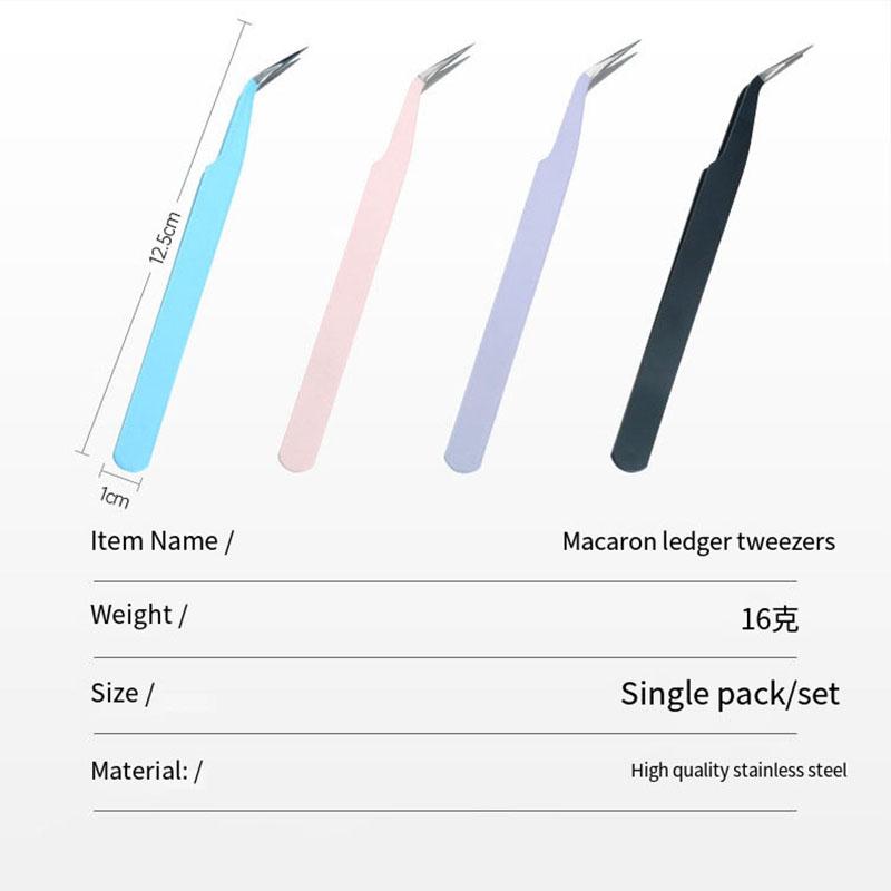 Stainless Steel Eyelash Tweezers Macarone Color Hand Netting Tweezers With Thick Elbow Manicure Tweezers Hand Netting Tool