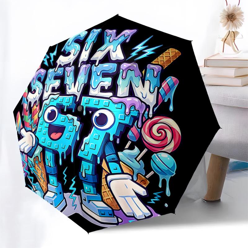 "67" Meme Cartoon: Automatic Folding Umbrella with 3-Fold Design and 8-Bone Frame - Perfect for Outdoor Use,Festive Gifts,Travel,Daily Use,a