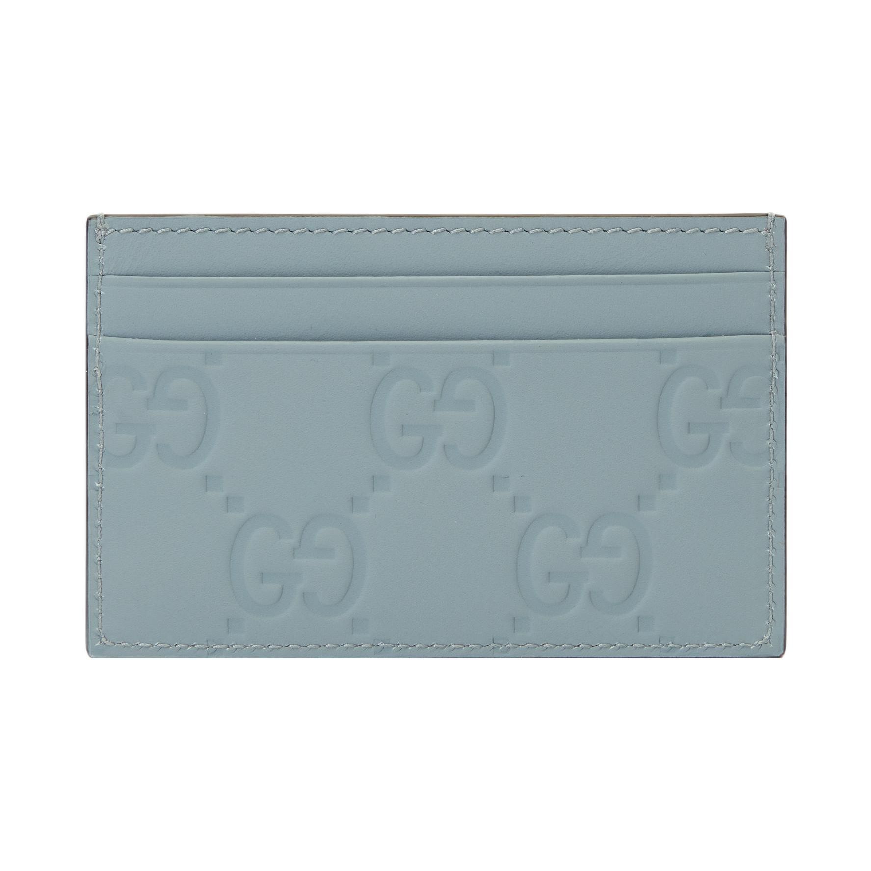 

Gucci Double G Logo Leather Card Holder Men Card Holder Light-Blue 771315-AAC38-4913 Shopping Bag Set(Basic Set+Shopping Bag)