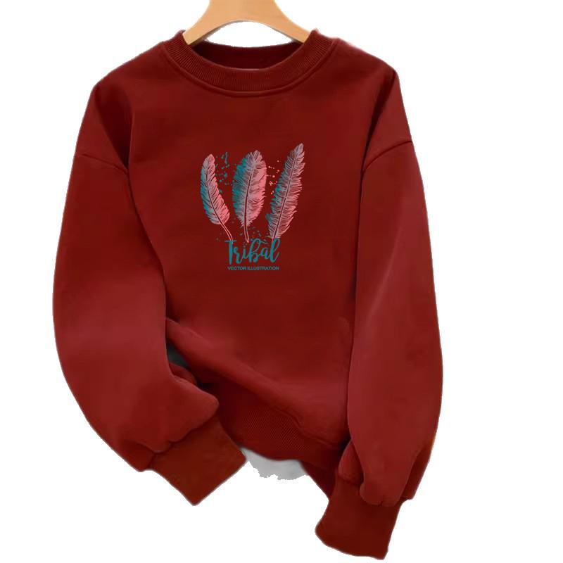 Women's Extra Large Round Neck Print Hoodie - Autumn/Winter 2025 Loose Fit Pullover