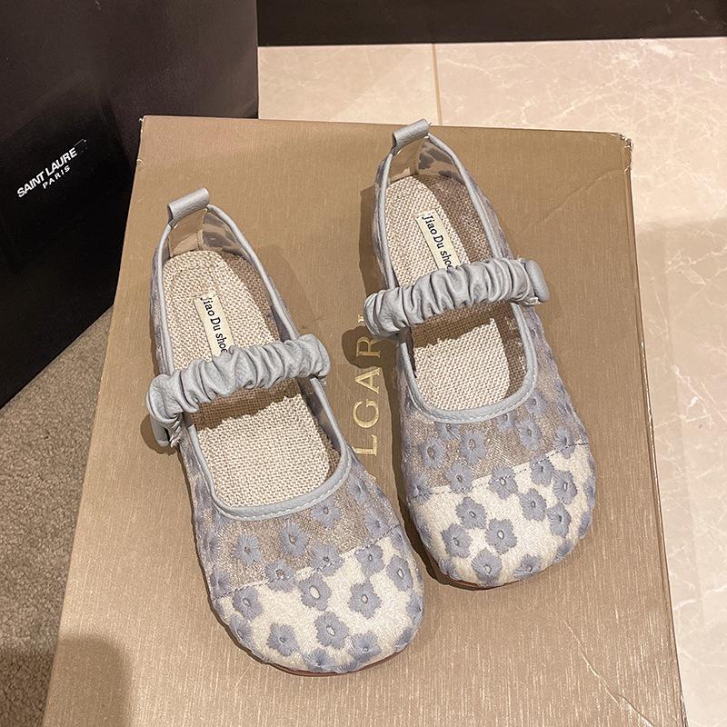 

Fashion Versatile single shoes elastic band breathable mesh flat bottom soft fairy style flower ballet style 2024 new 40