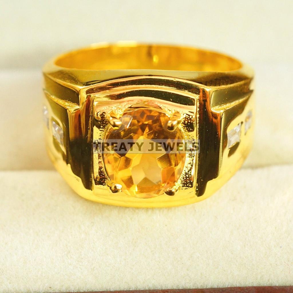Citrin Oval Schliff Mit 925 Sterling Silber Vergoldeter Ring Für Männer #A939 JL375669185125