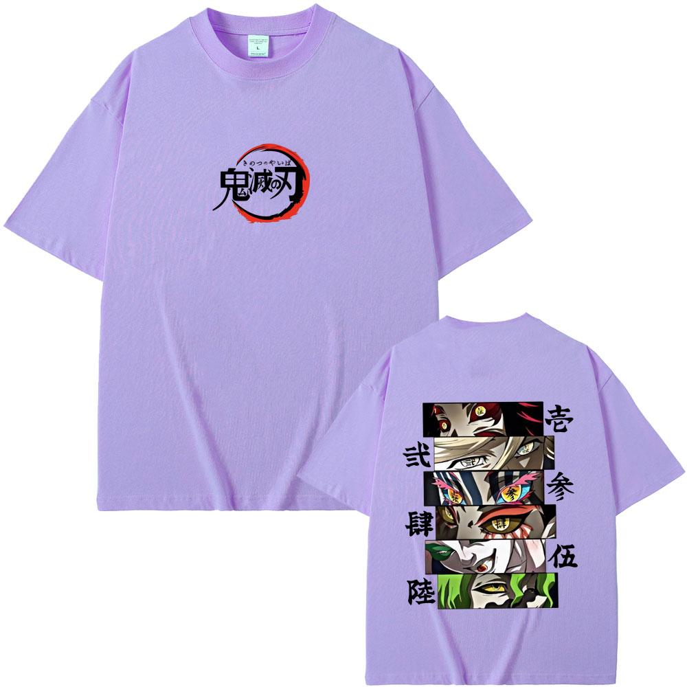 Anime Demon Slayer Kokushibo Douma Akaza Hantengu Gyokko Giyuutarou Potisk Očí Pánské Dámské Ležérní Bavlněné Vintage Tričko