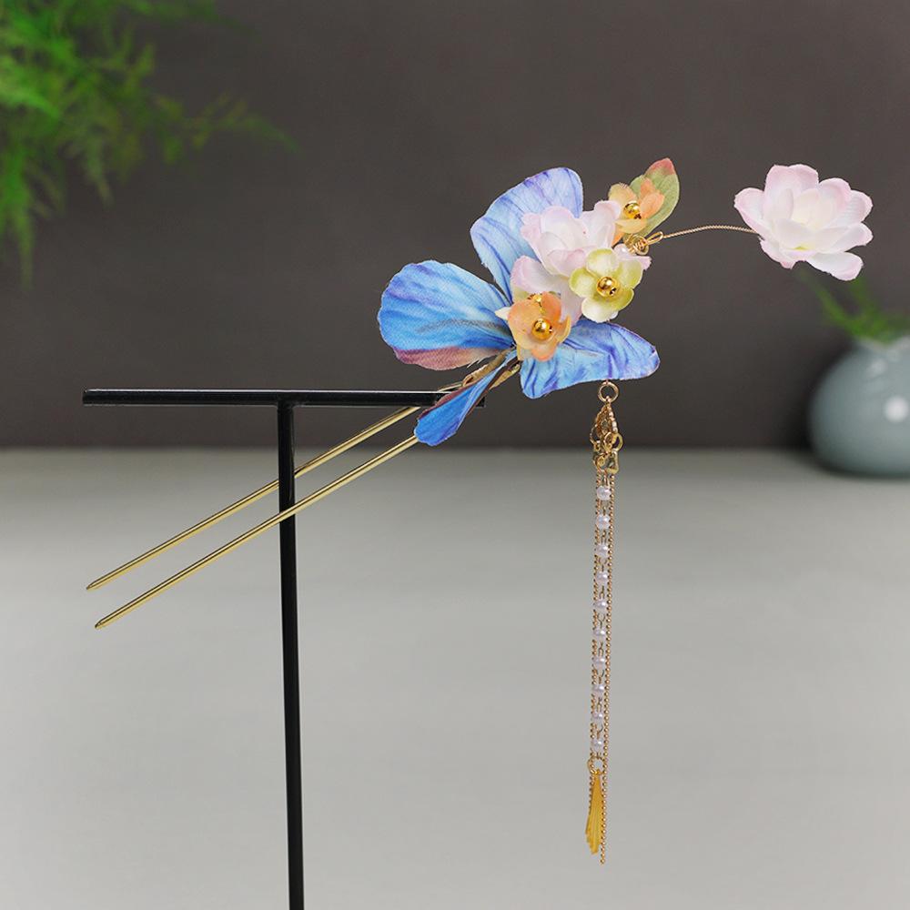 Flower Hair Clips Forks Chinese Hanfu Hair Accessories for Women Hairpin Fork Handmade Vintage Wedding Hair Jewelry Retro Crowns for Girl and Women