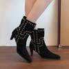 Fashion Fashion Women Boots Autumn Winter Women Shoes Brown Pointed Rivets Short Boots Suede Western Cowboy Ankle Boots Botas Para Mujer