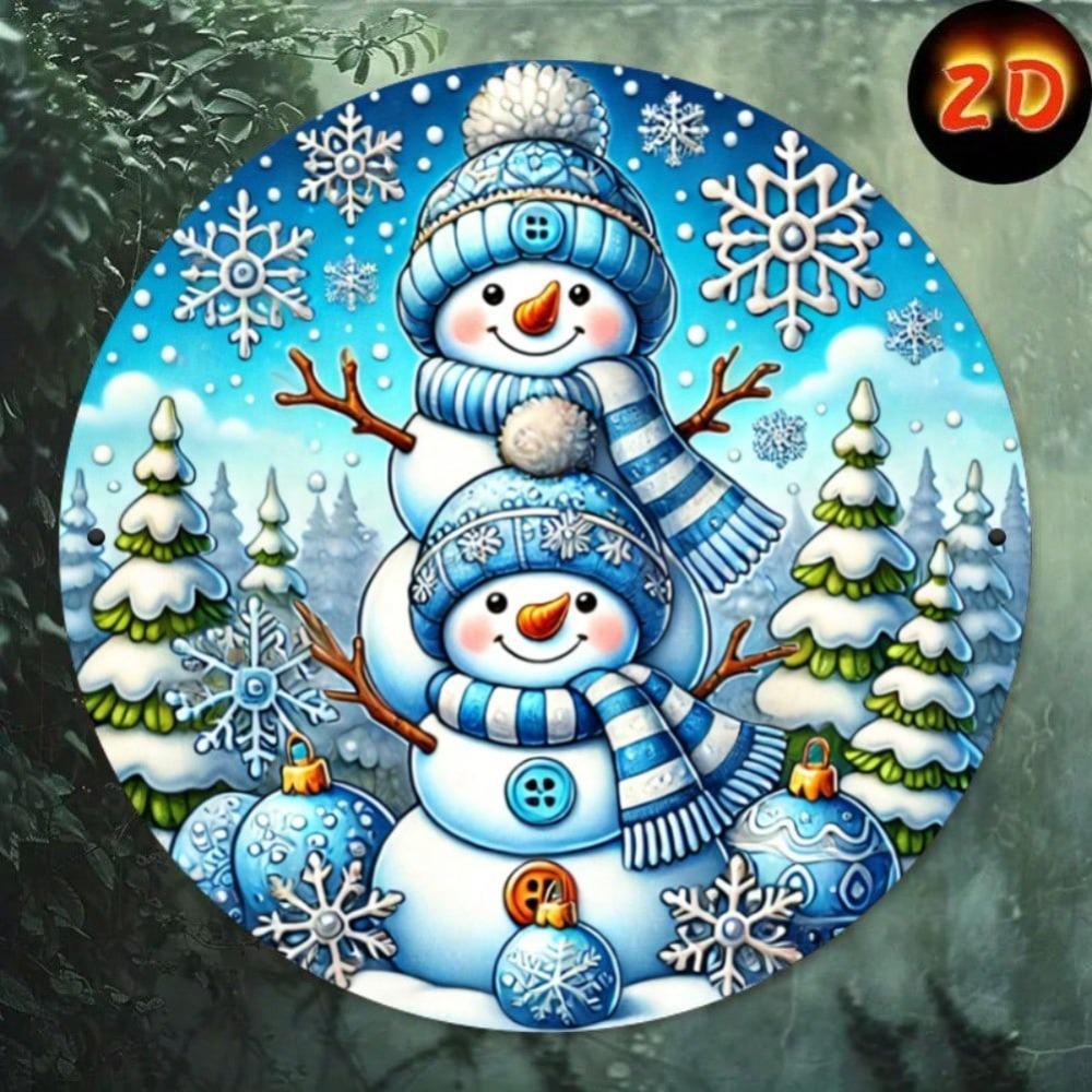 Iron Wall Art Festive Snowman Round Sign Christmas Decor Home Office Gift Holiday Living Room