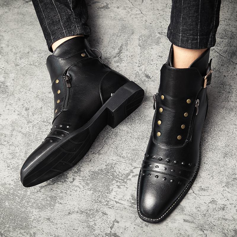 Fashion Men Ankle Boots Luxury Design High-top Men Leather Shoes High Quality Non-Slip Mens Boots Fashion Zipper Mens Platform Boots