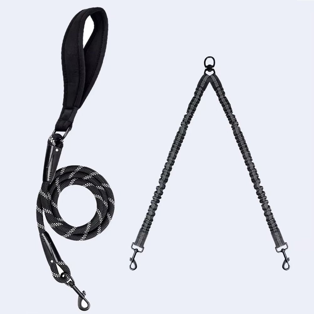 Comfortable Handle Double Head Pet Rope Reflective Pet Walking Rope Dual Dog Leash Outdoor Walking