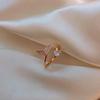 Copper Inlaid Zirconia Gold-Plated Open Fishtail Ring for Women, Adjustable Korean Minimalist Style