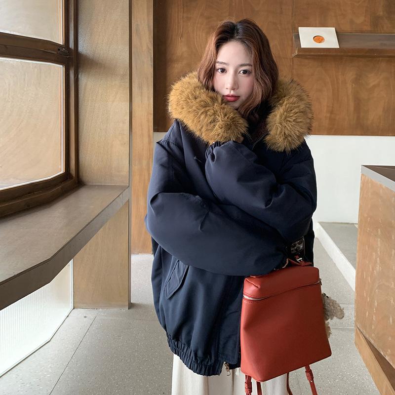 Winter Korean Version Bread Clothes Thickened Cotton-padded Clothes Versatile Large Fur Collar Parker Tooling Jacket