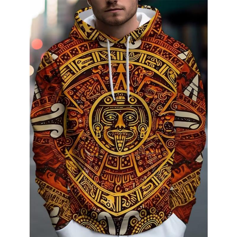Men's trendy street hooded sweatshirt with printed design, featuring a hood strap. Suitable for daily outings and casual gatherings.
