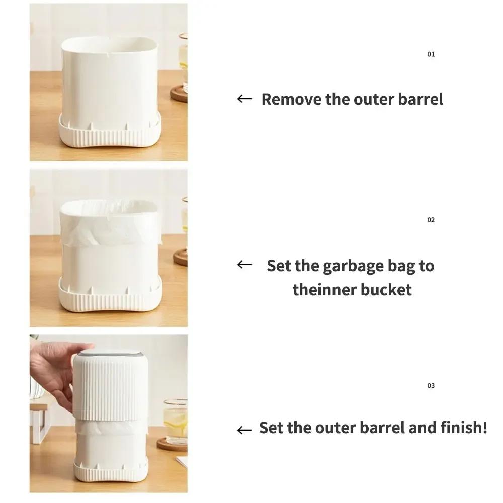 Mini Desktop Trash with Lid Outside Double Barrels Garbage Bedroom Office Desk Storage Box Made Durable Plastic Home Supplies