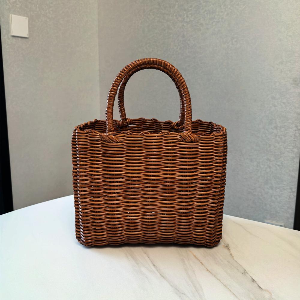 Rattan Woven Handmade Wicker Shopping Basket Multicolors PVC Home Vegetable Fruit Packing 24*14*18cm
