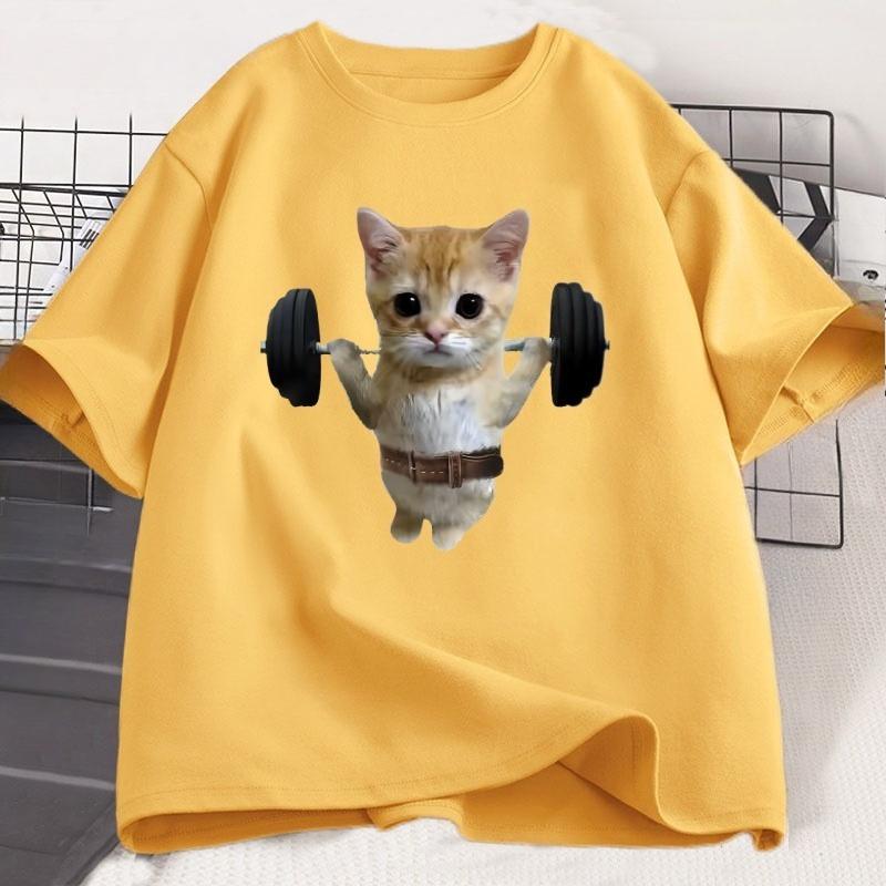 Funny Gym Sam Sulek Cat Tshirt for Unisex Women Cute Printed Tshirt Male Oversized Short Sleeve Cat Lover Tees Oversized Clothes