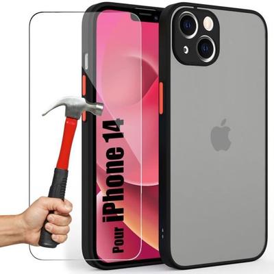 Phone Case - PROSHOP - for iPhone 14 - Black Silicone - 2 Tempered Glasses - Shockproof Protection