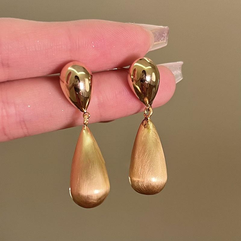 Water Drop Brushed Stud Earrings Medieval Vintage Temperament Earrings French Light Luxury Elegant Earrings