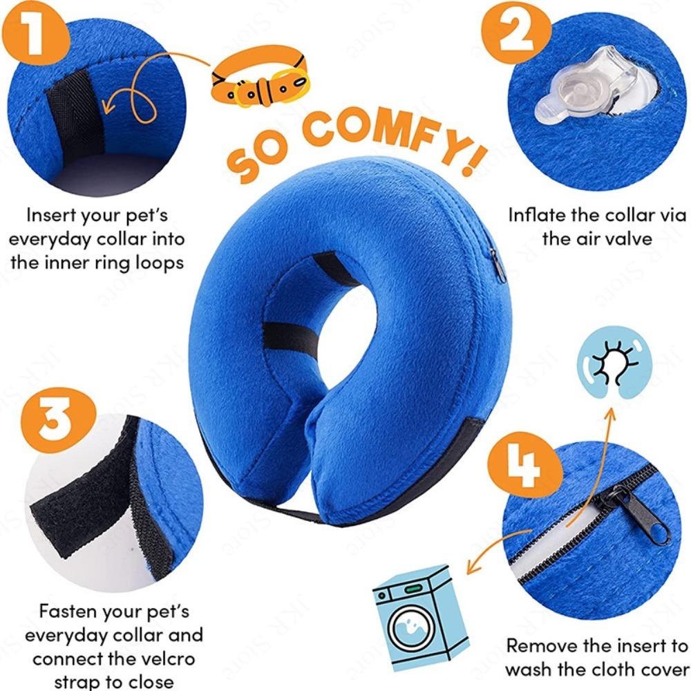 1Pc Soft Inflatable Dog Cone Collar Alternative for Small Medium Large Dogs, Neck Recovery E-Collar Donut Collar After Surgery