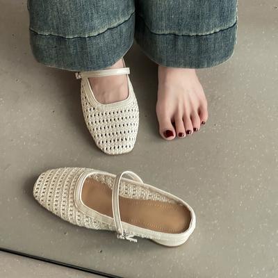 Woven Hollow and Breathable Commuter Bag Head Half Slippers Women's 2025 Summer New Outer Wear One Pedal Versatile Sandals Tide