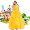 Golden Cinderella Bell Princess Dress Costume, Fairy Tale Adult Uniform Halloween Ball Costume
