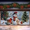 2D Flat Christmas Garage Door Cloth, Adorable Snowman with Animals & Red Cabin Scene Backdrop
