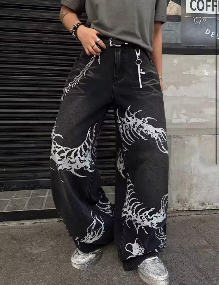 American old straight-leg pants men`s loose