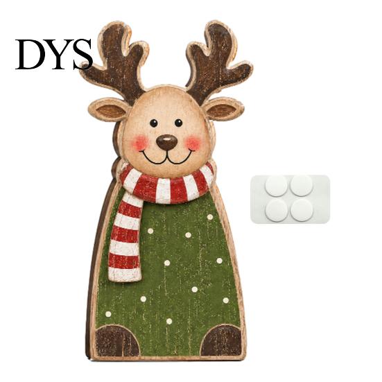 Santa Claus Elk Snowman Figurines Wooden Christmas Tabletop Decor, Reindeer Figurine, Rustic Hand Painted Wood Decorations Holiday Shelf Sitter