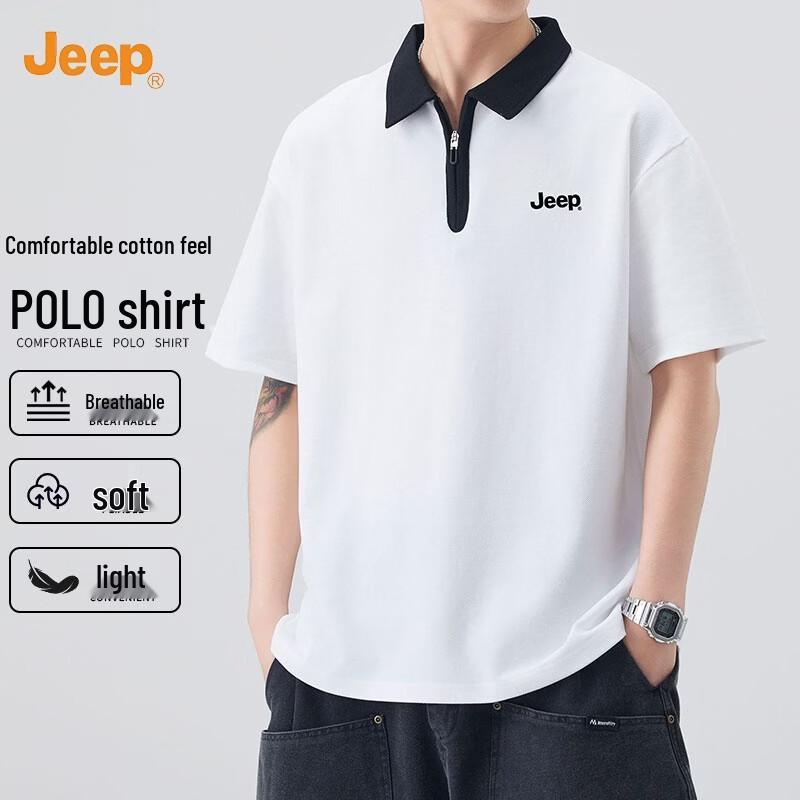 

JEEP Men s Half-Zip Color-Block Polo Shirt M