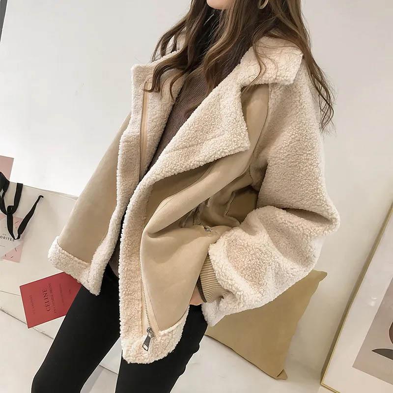 Lamb Coat Women Winter Wool Thickened Fur Windproof Casual Zipper Waterproof Thickened Fleece Coat