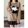 Women's Panda Jacquard Crewneck Sweater for Loose Autumn and Winter Style Slouchy Base Knit Top