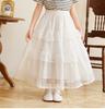 School Stylish Girls Princess Tiered Skirt Summer Long Lace Dress Elegant White Party Skirt for Little Girls (Toddler To Kids)