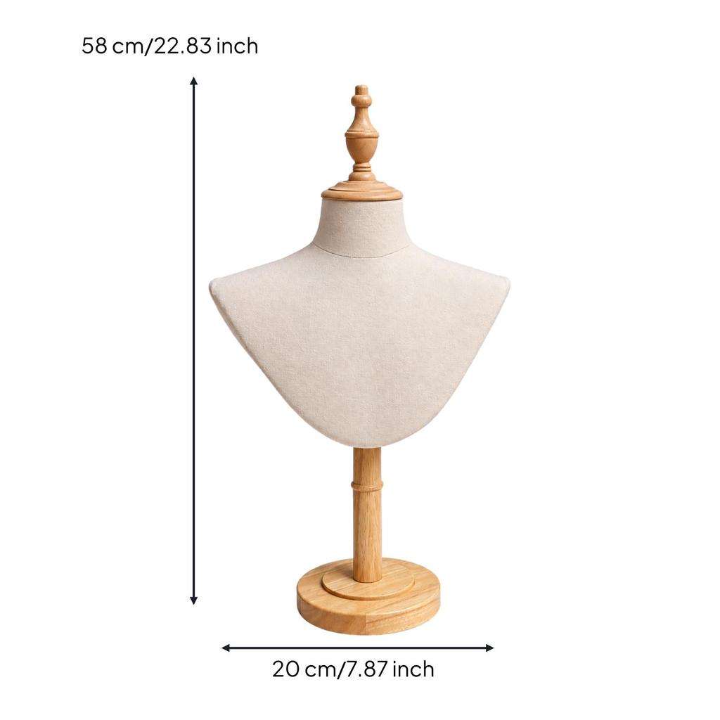 Freestanding Jewelry and Scarf Display Mannequin PinFriendly clothCovered Bust with Wooden